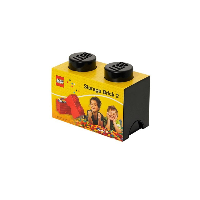 Czarny pojemnik LEGO Brick 2 do przechowywania klocków LEGO z logo LEGO na wieczku