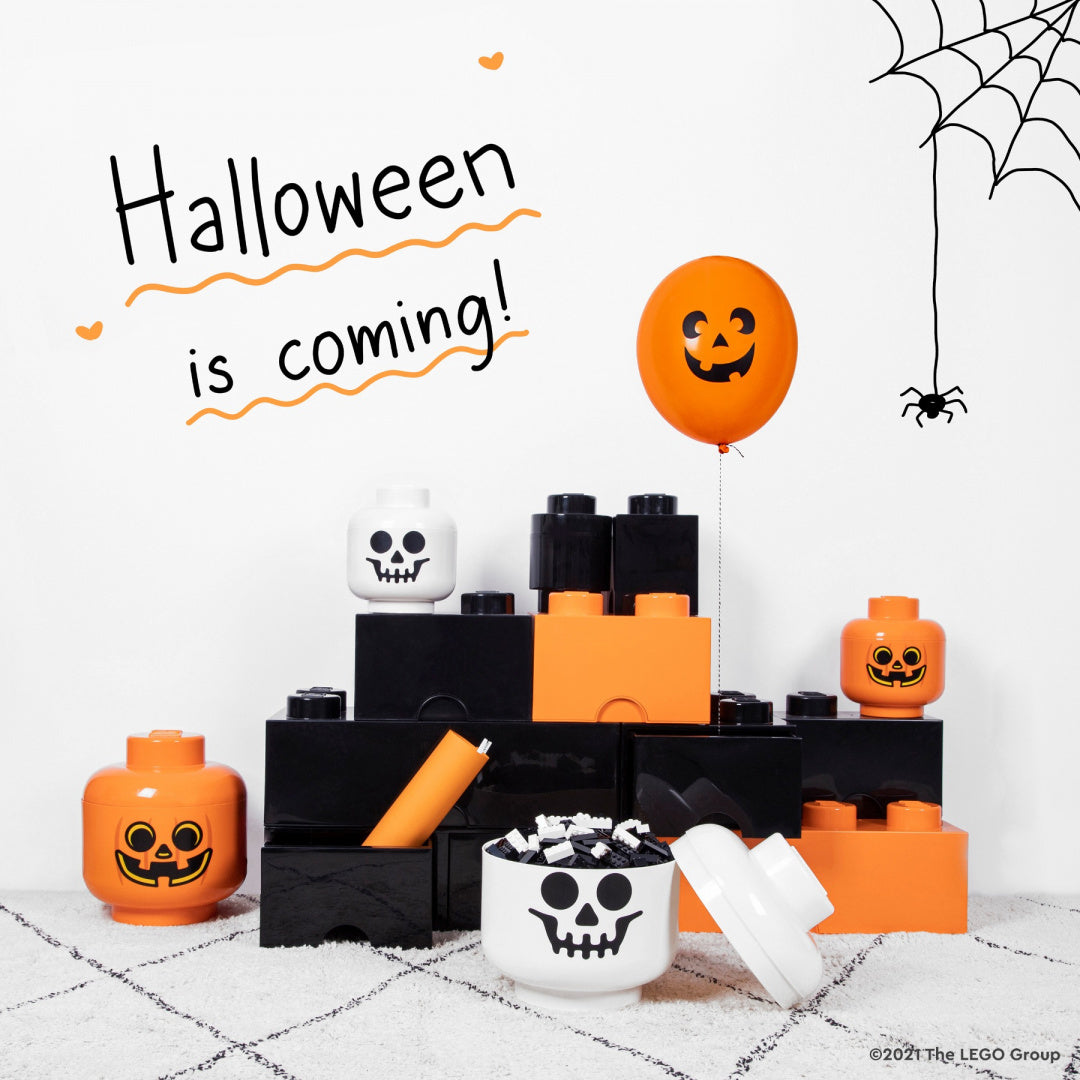 Pojemnik LEGO dynia i czachy w halloweenowym stylu z balonem i pajęczyną