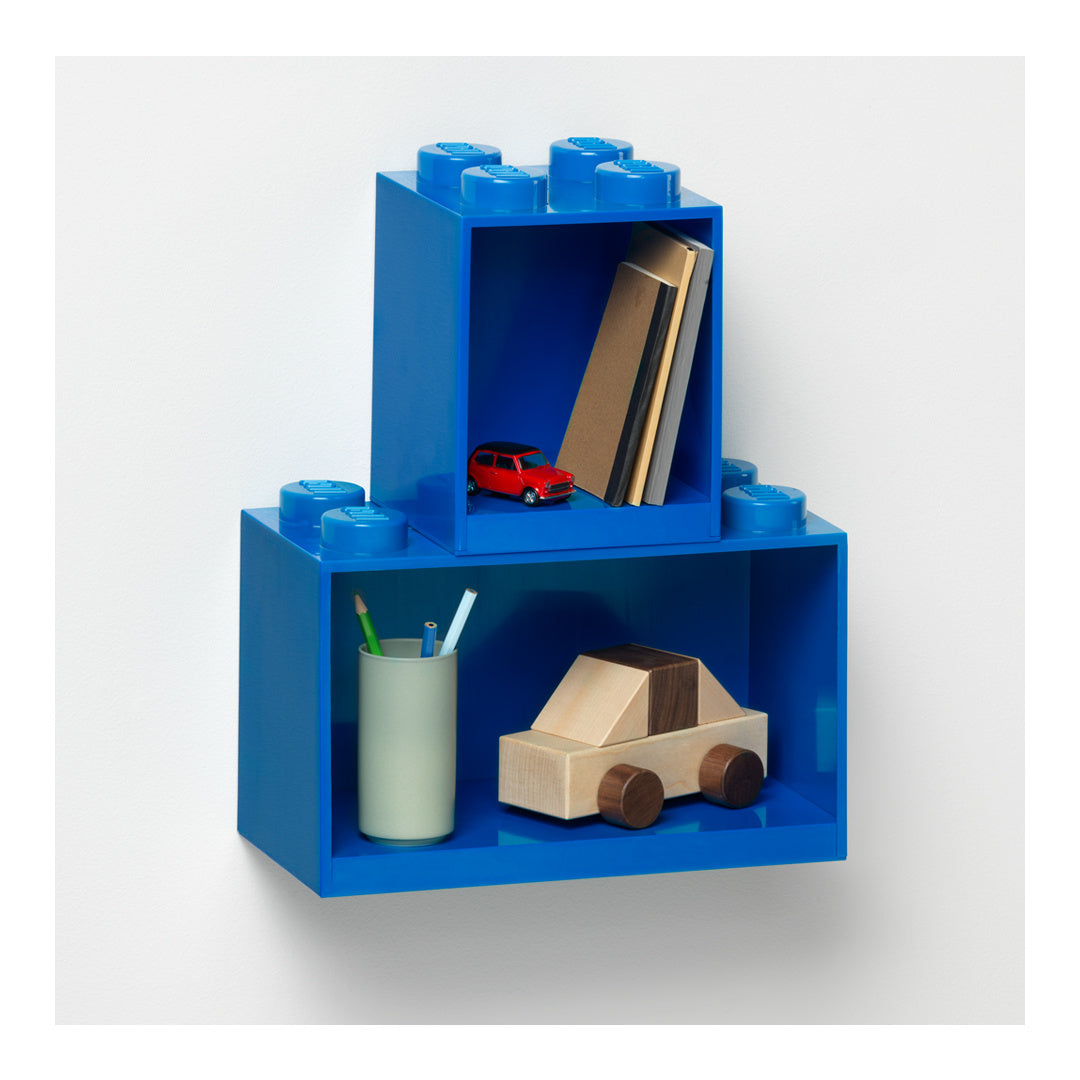 Niebieska półka LEGO Brick 4 do przechowywania książek i zabawek na ścianie