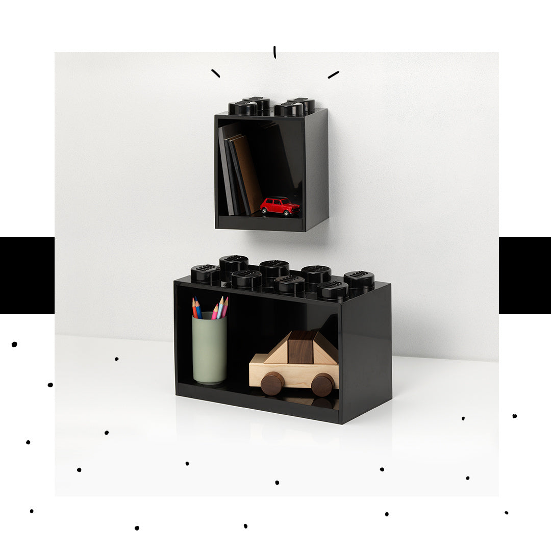 Czarna półka LEGO Brick 8 czarna w kształcie klocka z książkami i zabawkami do przechowywania