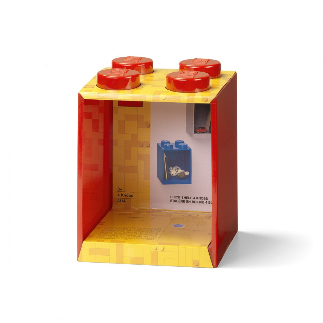 czerwona półka LEGO Brick 4 z logo LEGO i miejscem na drobne przedmioty i zabawki