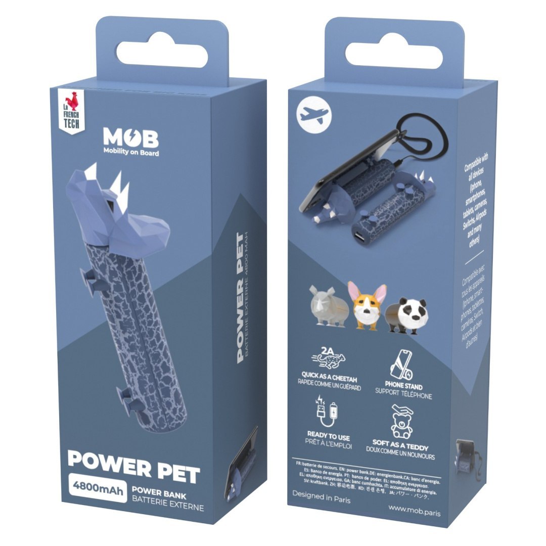 Opakowanie powerbank dino 4800 mAh Yamann z unikalnym designem zwierzęcym i kompaktowym rozmiarem