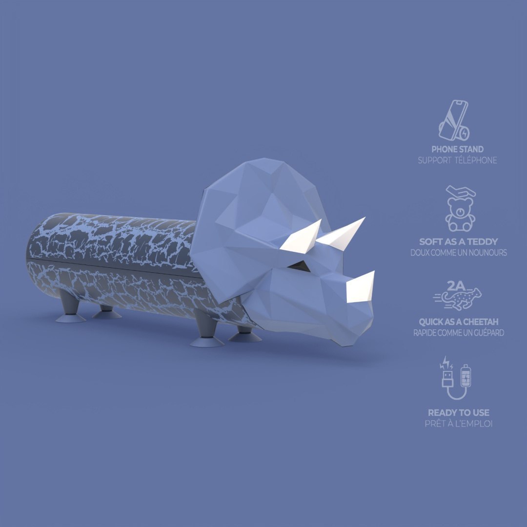 Powerbank dino 4800 mAh w kształcie niebieskiego triceratopsa marki Yamann