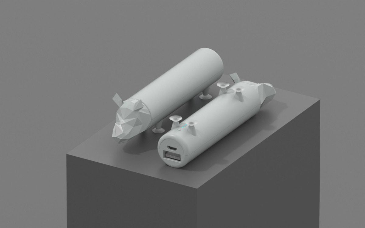 Powerbank nosorożec 4800 mAh firmy Yamann w kształcie zwierzęcia na szarym tle