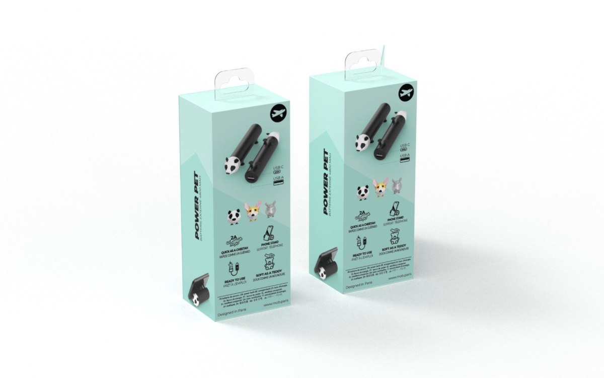 Opakowanie powerbank panda 4800 mah marki Yamann z ilustracją produktu i funkcjami