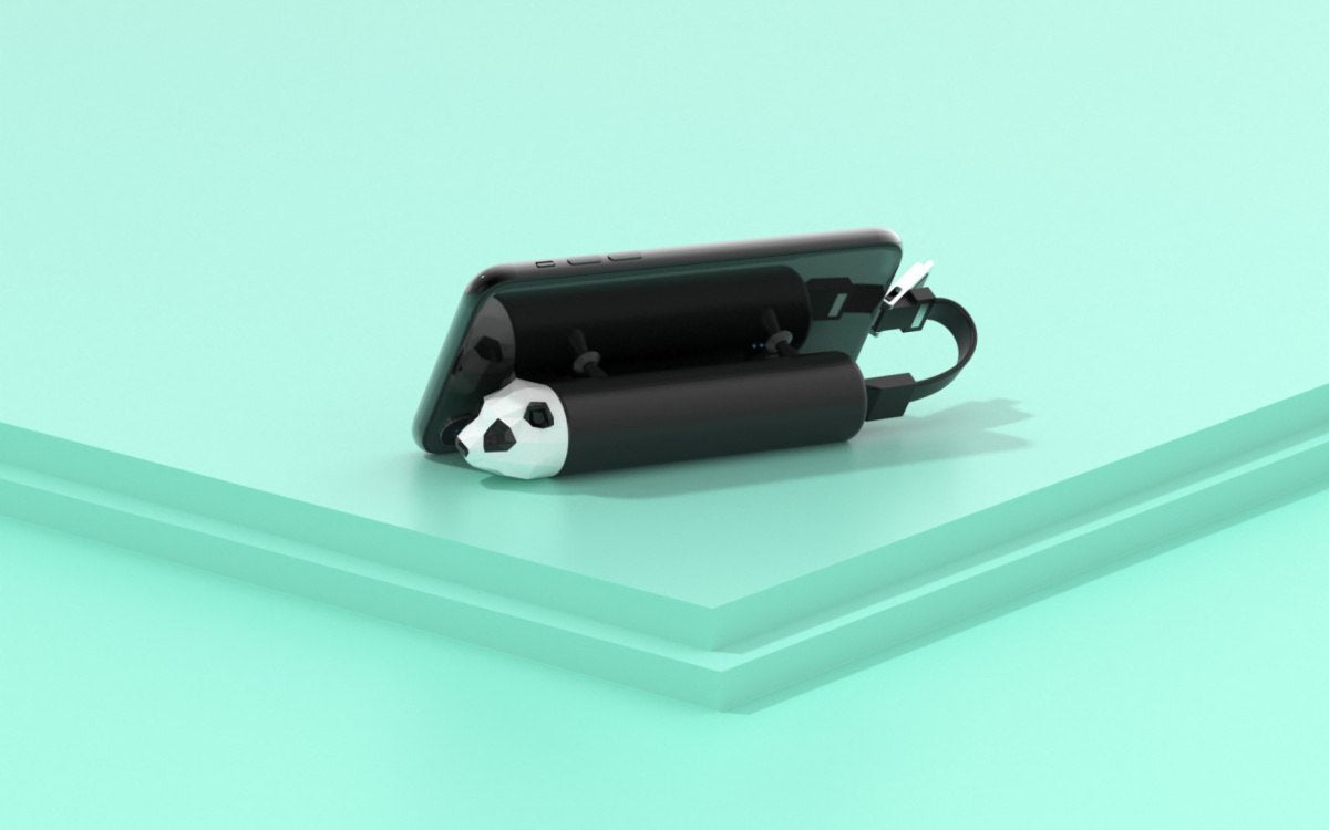 Yamann powerbank panda 4800 mah czarny z kablem USB i obudową w kształcie pandy