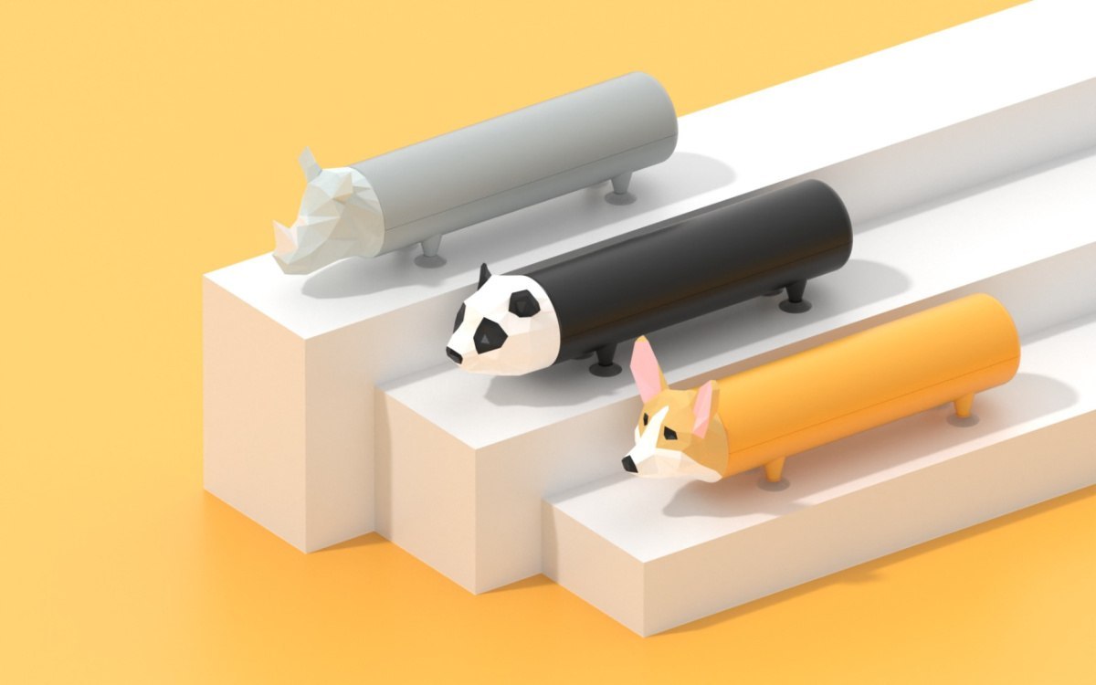 Powerbank panda 4800 mah Yamann w kształcie czarno-białej pandy na białym podwyższeniu