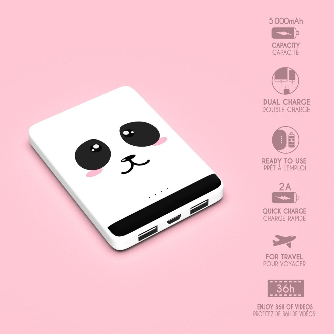 Yamann powerbank panda 5000 mah z uroczym wzorem pandy i dwoma portami USB do szybkiego ładowania