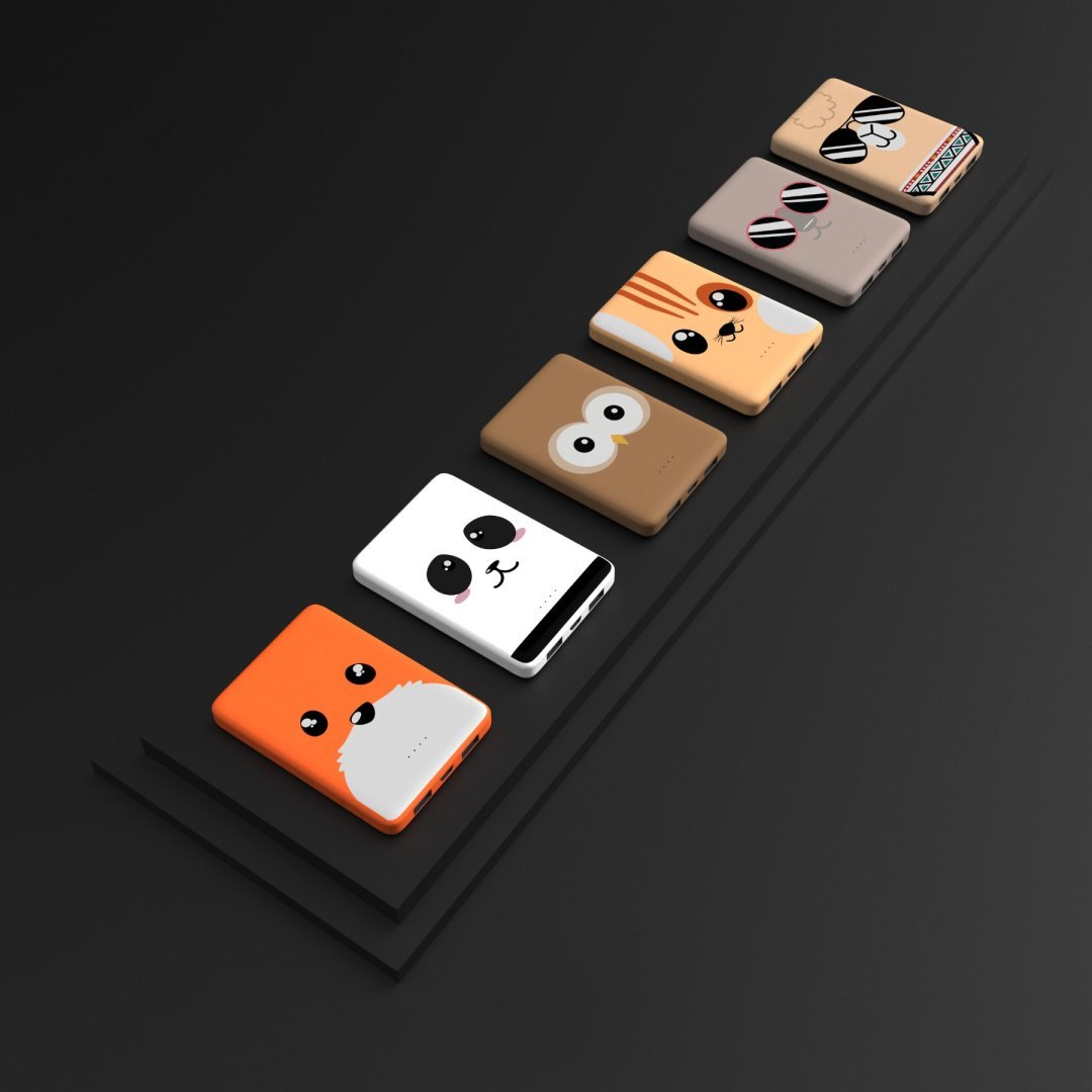 Powerbank panda 5000 mah od Yamann w różnych wzorach zwierzęcych na czarnym tle