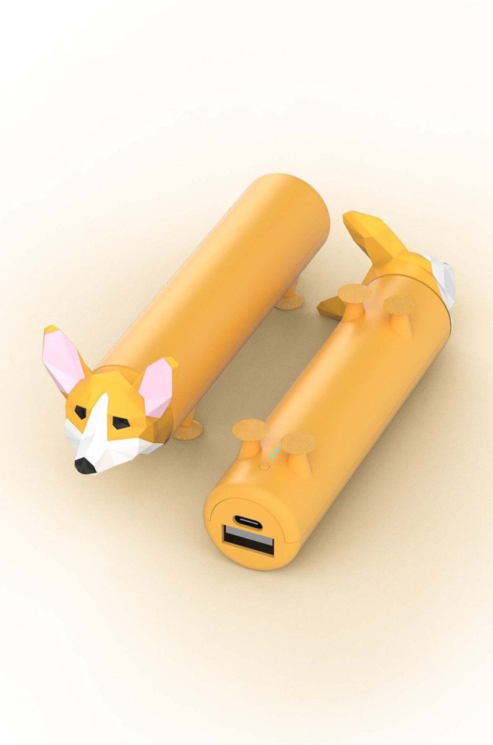 powerbank piesek corgi w kształcie pomarańczowego psa z portem USB i mikro USB