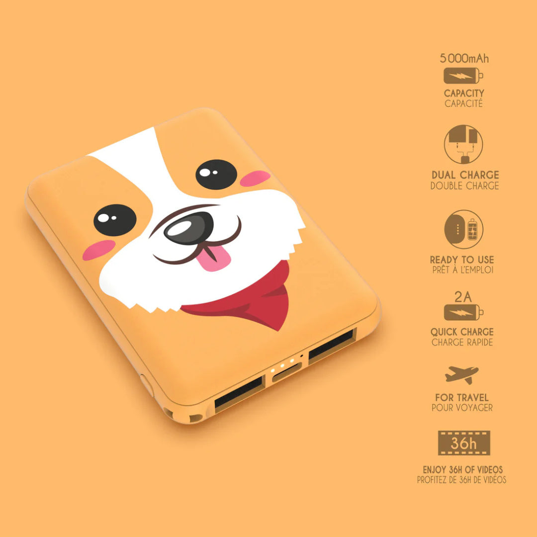 Powerbank piesek corgi o pojemności 5000mAh z podwójnym portem USB i szybkim ładowaniem