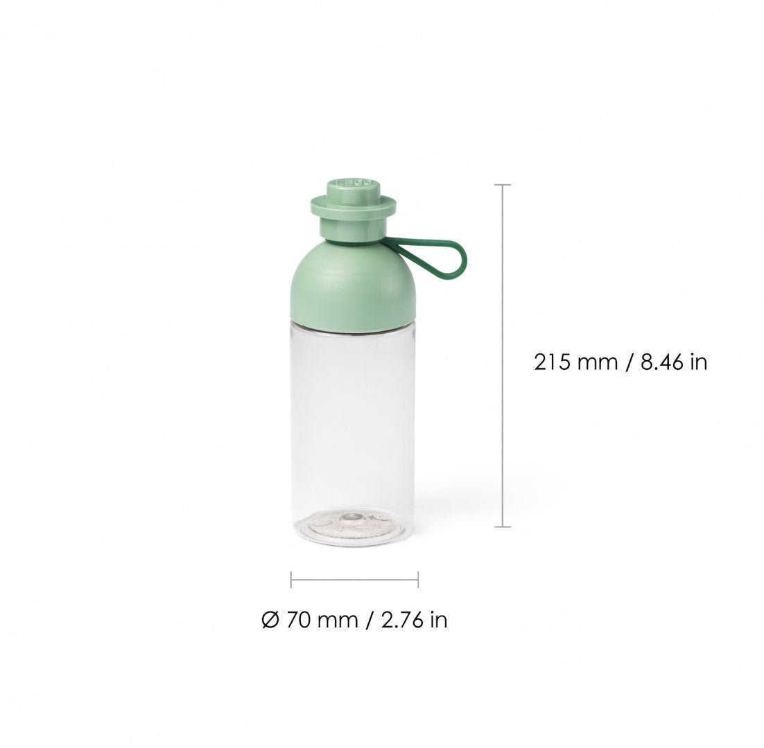 Butelka LEGO przezroczysta 500 ml z zielonym zakrętką i wygodnym uchwytem