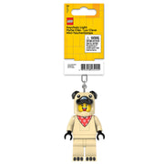 Brelok z latarką LEGO Mops w kształcie postaci LEGO z beżowym ubraniem i czerwonym szalikiem