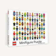 Puzzle LEGO minifigurki 1000 elementów z kolorowymi postaciami minifigurek LEGO na białym tle