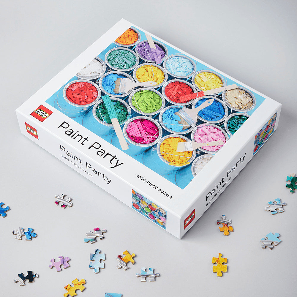 Puzzle LEGO 1000 elementów Paint Party z kolorowymi farbami i pędzlami na opakowaniu