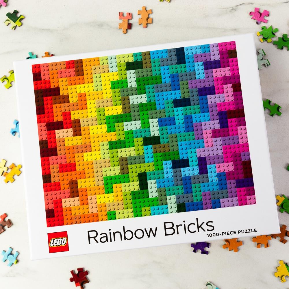 puzzle LEGO 1000 elementów Rainbow Bricks z wzorem kolorowych klocków LEGO na białym tle