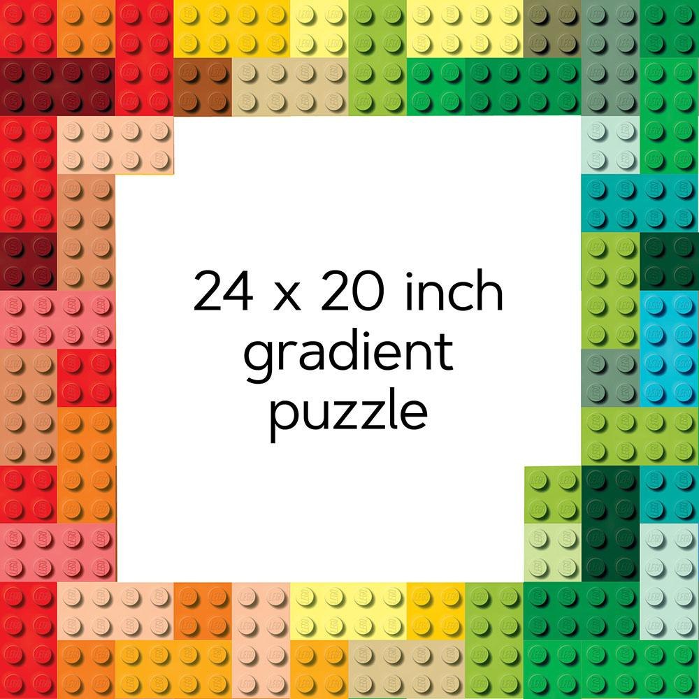Kolorowe puzzle LEGO 1000 elementów z gradientem o wymiarach 24 na 20 cali