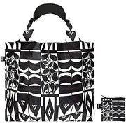 Torba LOQI Josef Hoffmann czarno-biała z geometrycznym wzorem i składana do małego pokrowca