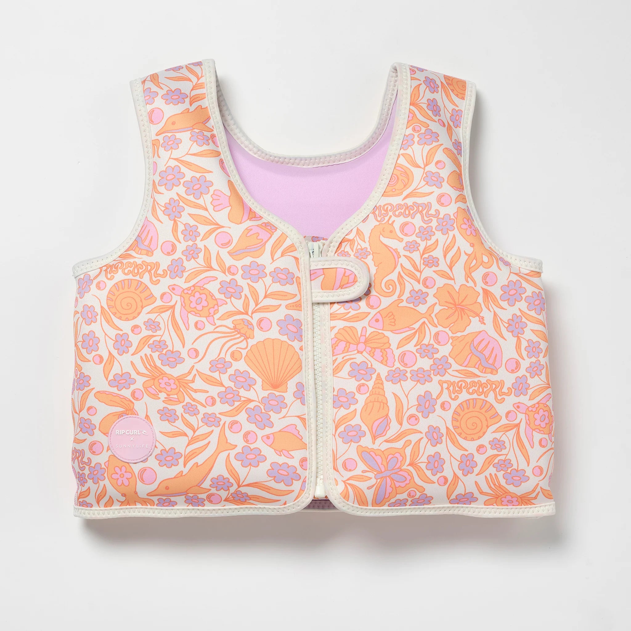 Kolorowa kamizelka do pływania dla dzieci z wzorem muszelek i morskich motywów