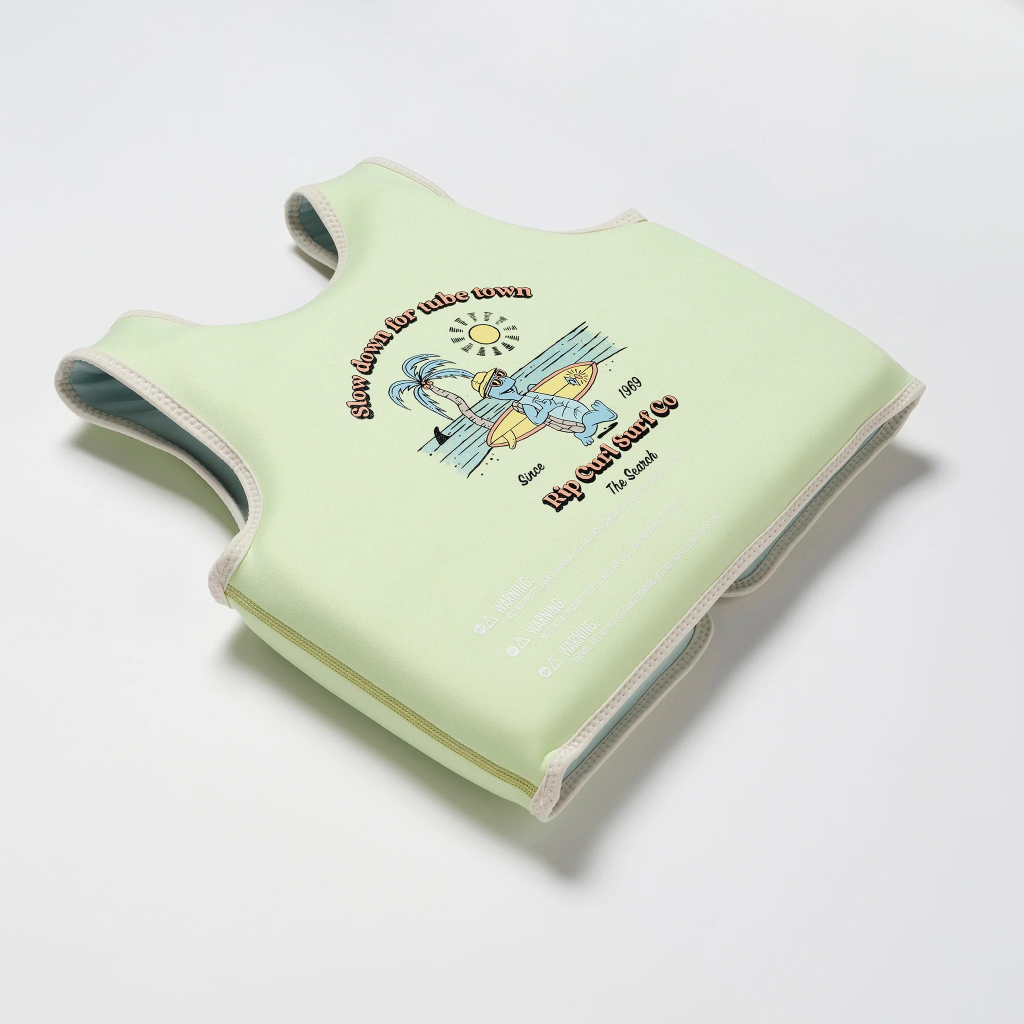 Kamizelka do pływania dla dzieci marki Yamann w jasnym kolorze z nadrukiem surfera