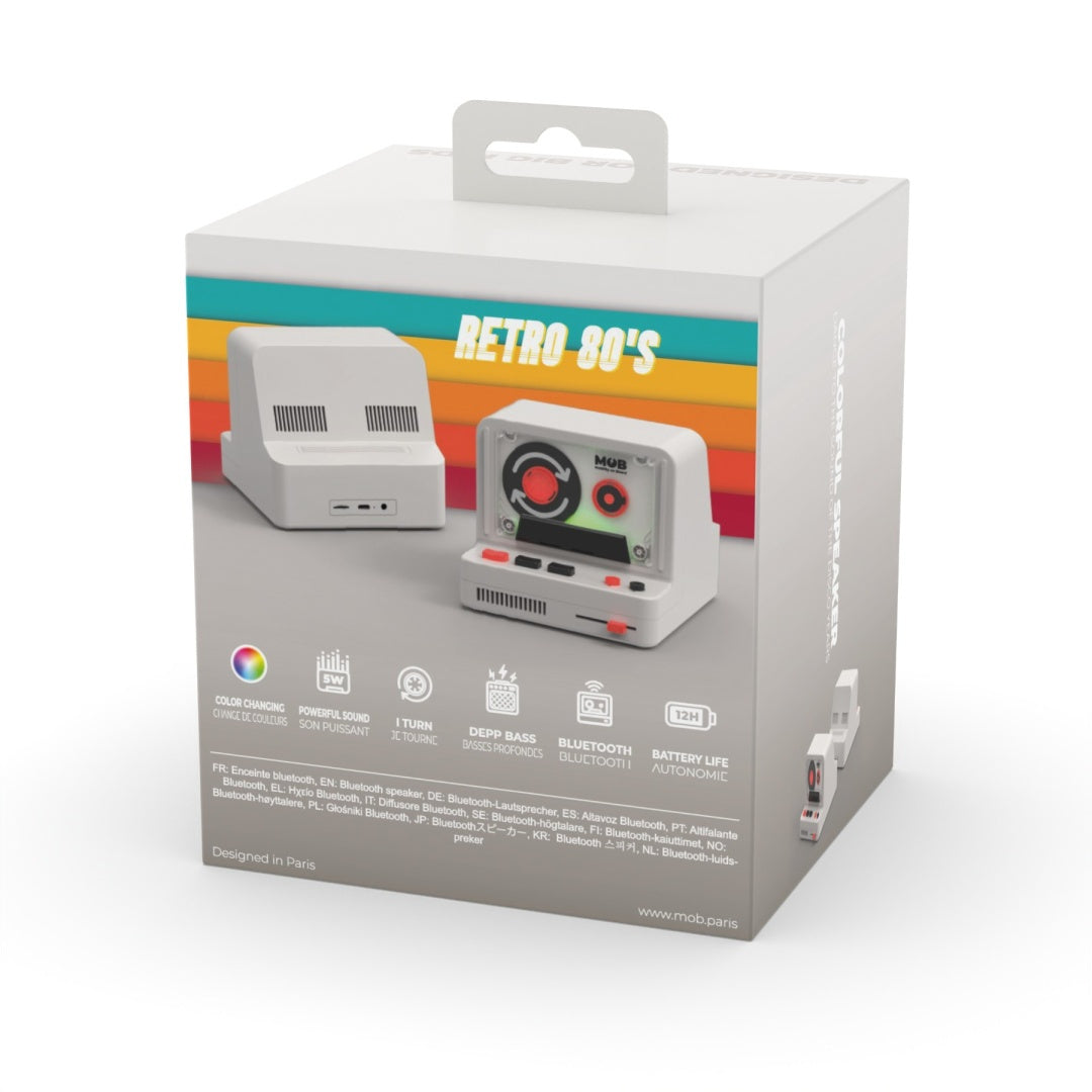 Yamann retro głośnik bezprzewodowy w stylu kasety z kolorową grafiką i długim czasem pracy baterii