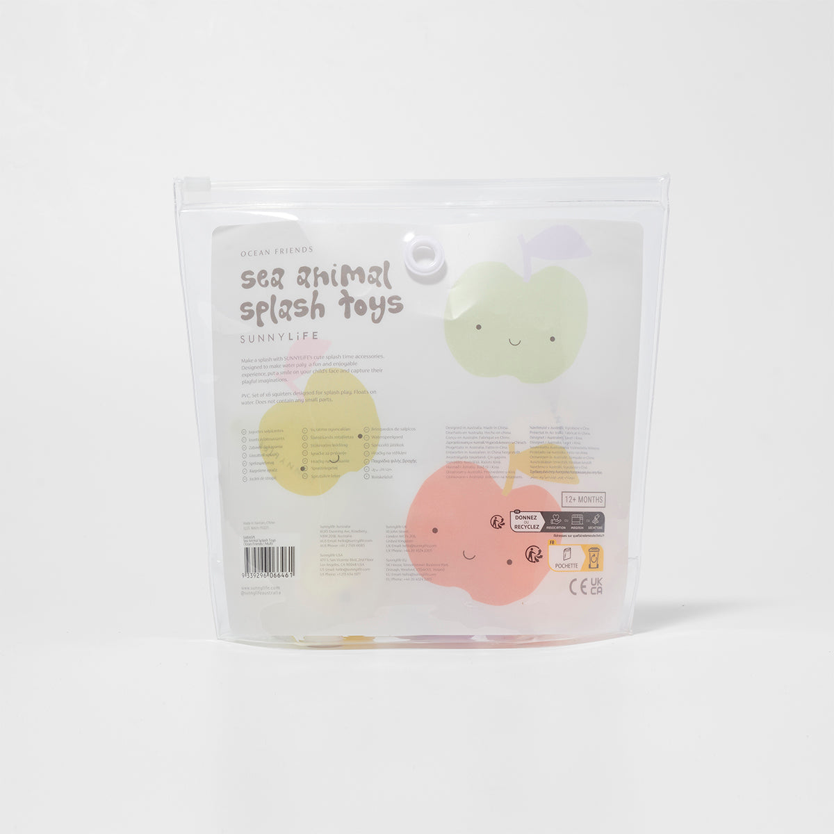 Zabawki do kąpieli dla dzieci marki SUNNY LIFE w przezroczystym opakowaniu z kolorowymi motywami