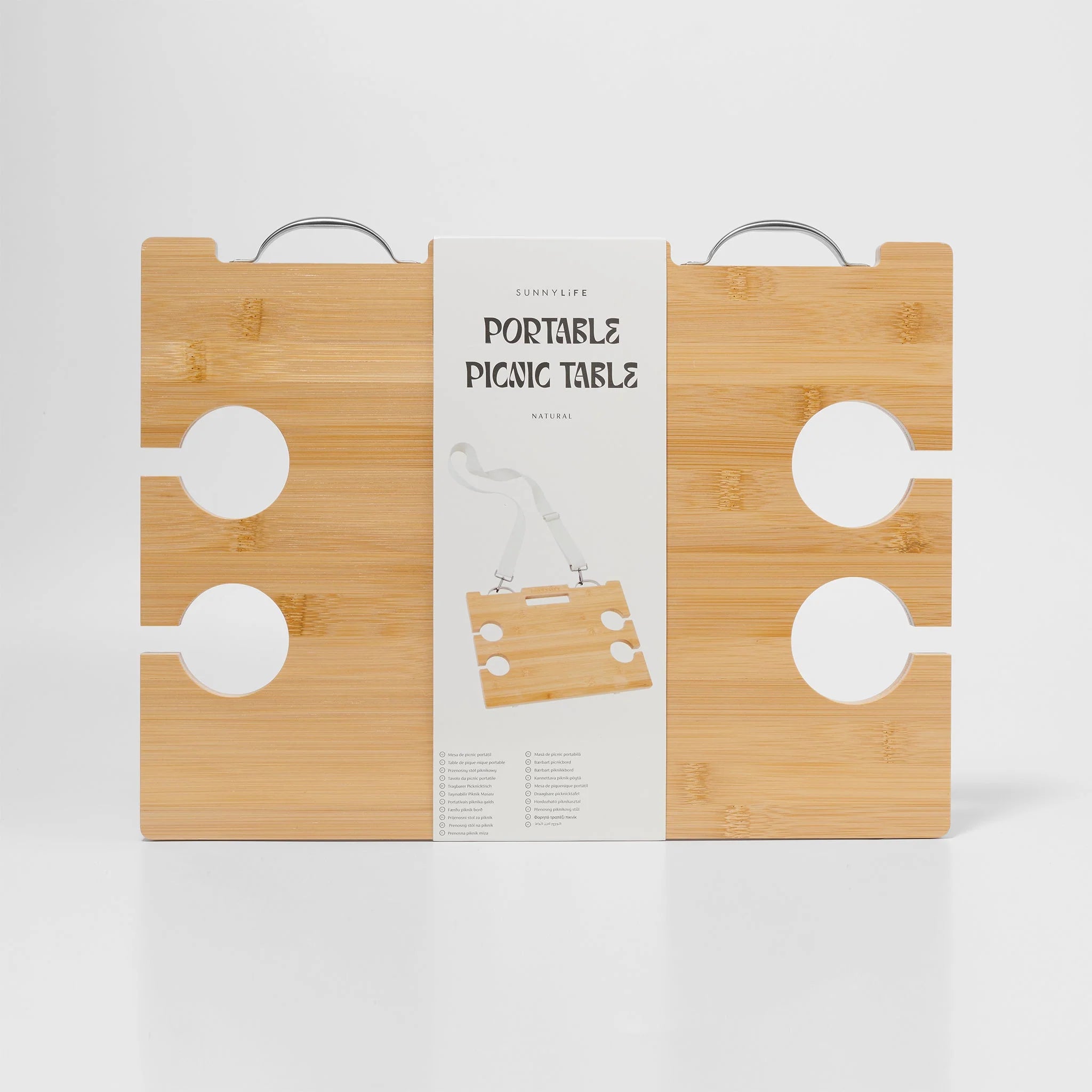 Przenośny stół piknikowy Sunny Life z bambusa z uchwytami i miejscem na napoje
