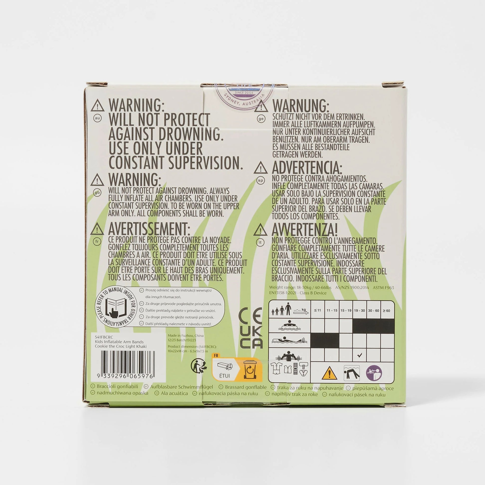 Opakowanie dmuchanych rękawków dla dzieci marki SUNNY LIFE z instrukcją bezpieczeństwa