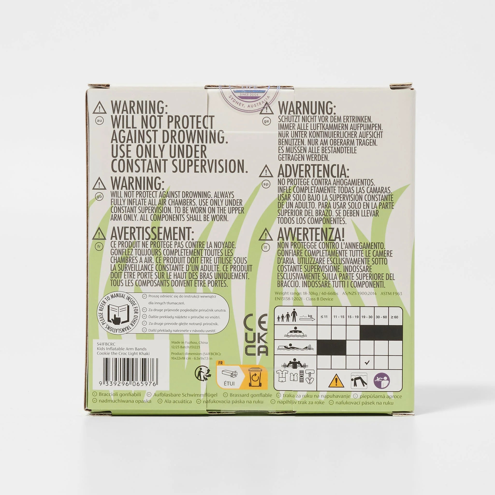 Opakowanie dmuchanych rękawków dla dzieci marki SUNNY LIFE z instrukcją bezpieczeństwa