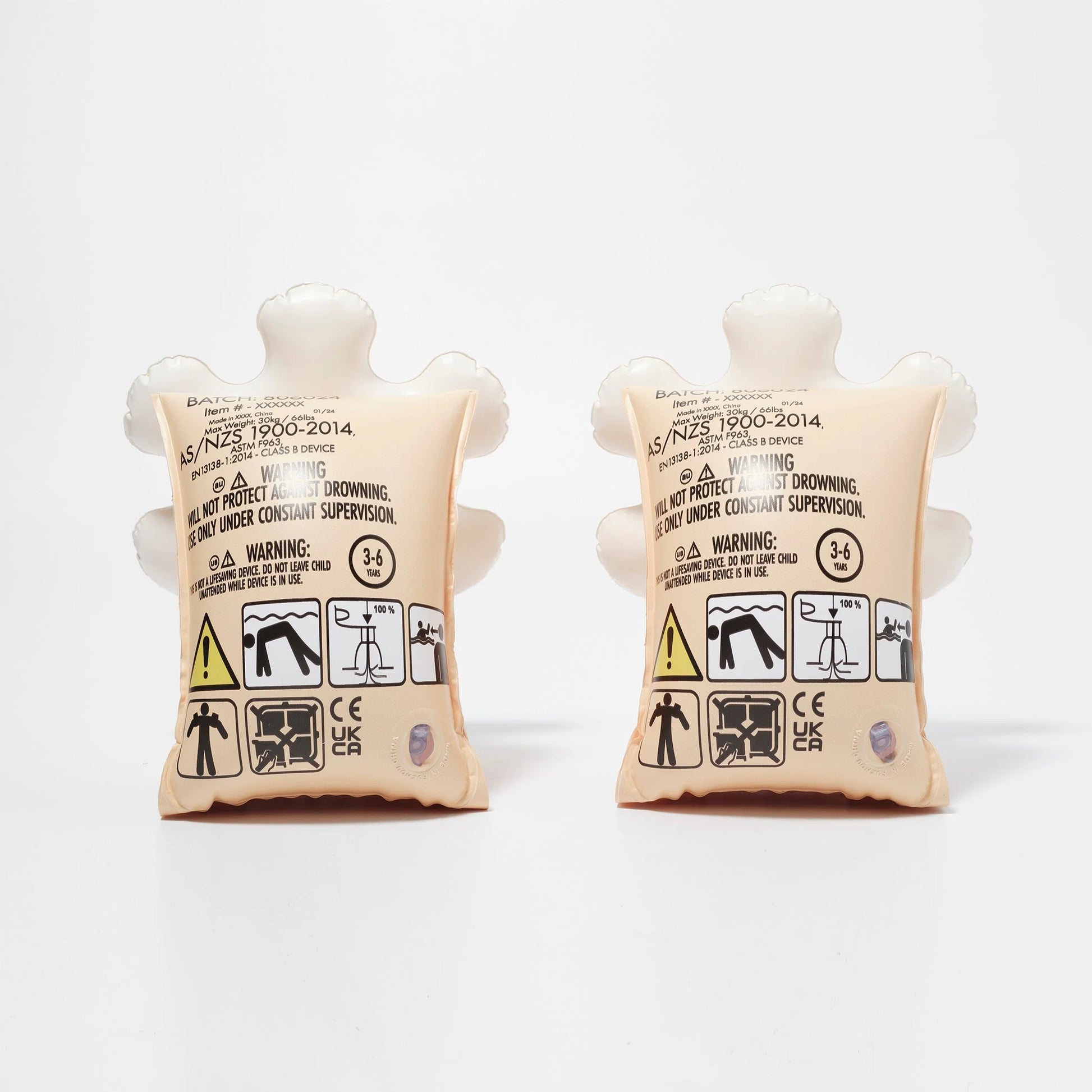 SUNNY LIFE dmuchane rękawki dla dzieci w kolorze beżowym z ostrzeżeniami bezpieczeństwa