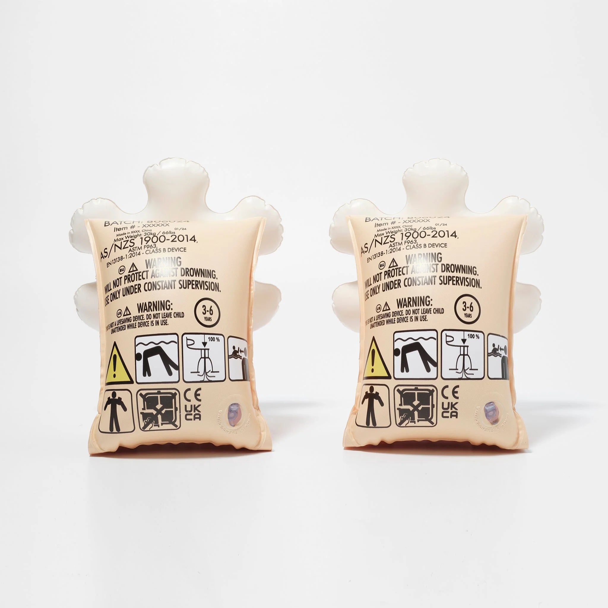 SUNNY LIFE dmuchane rękawki dla dzieci w kolorze beżowym z ostrzeżeniami bezpieczeństwa