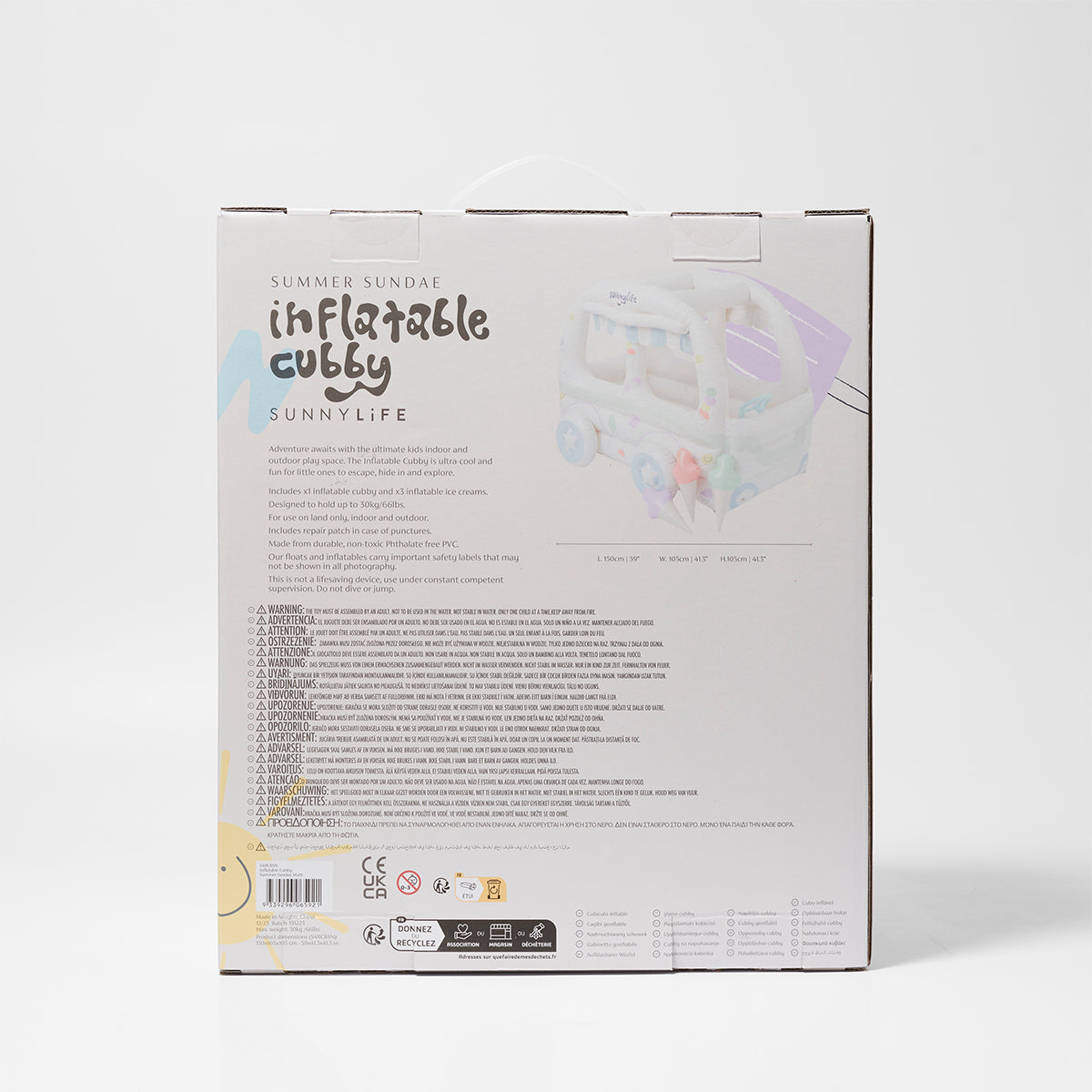 Pudełko z nadmuchiwanym domkiem dla dzieci marki SUNNY LIFE w kolorze białym z pastelowymi akcentami