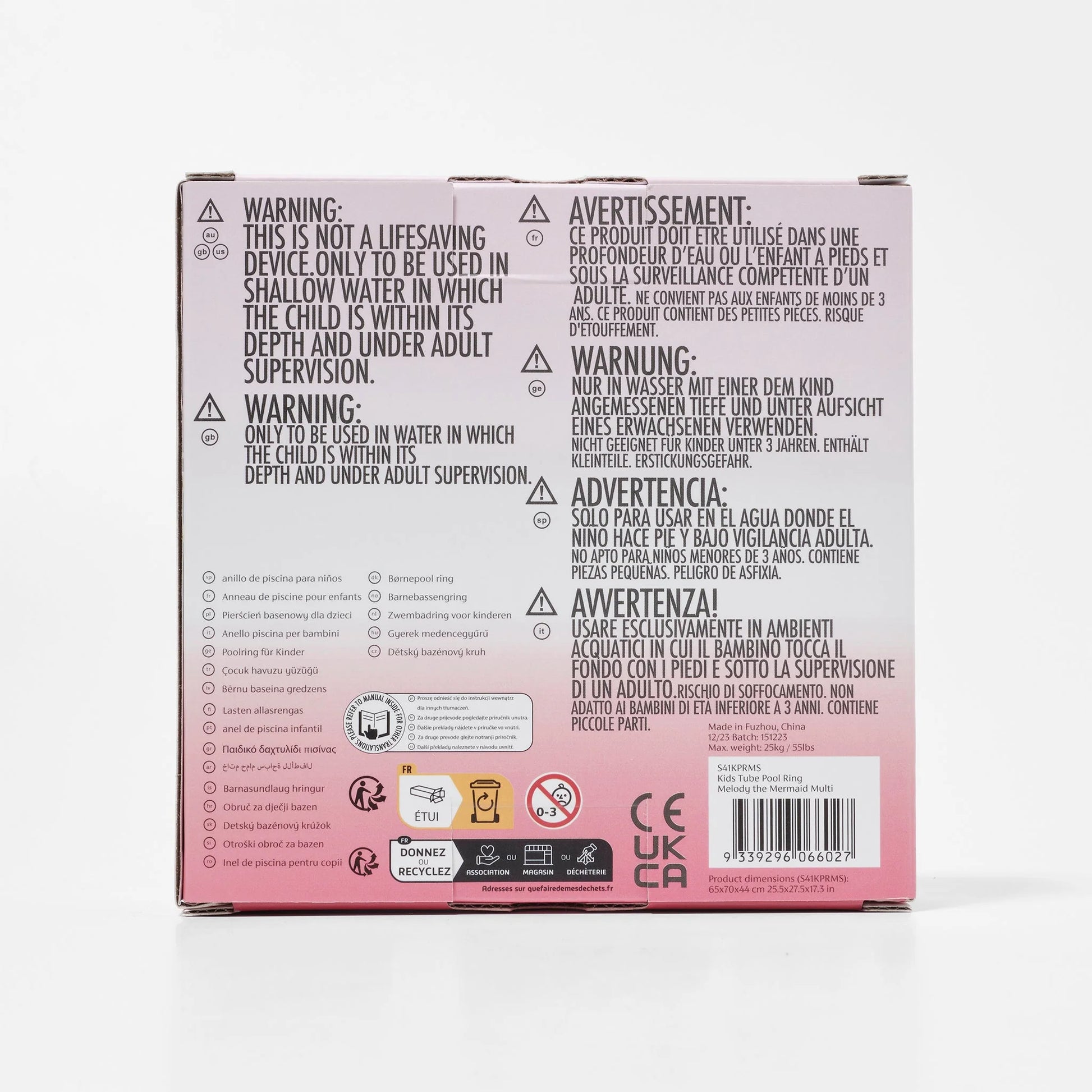 Opakowanie produktowe koła do pływania dla dzieci syrenka od SUNNY LIFE z instrukcją bezpieczeństwa
