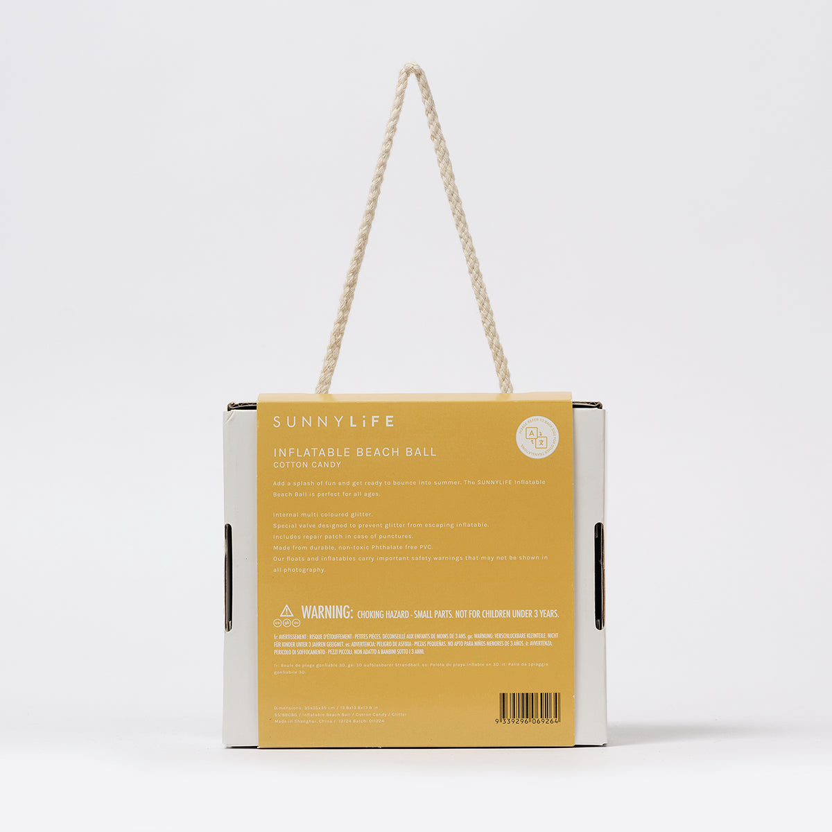 Opakowanie z nadmuchiwaną piłką plażową z brokatem marki LOQI z uchwytem na sznurek