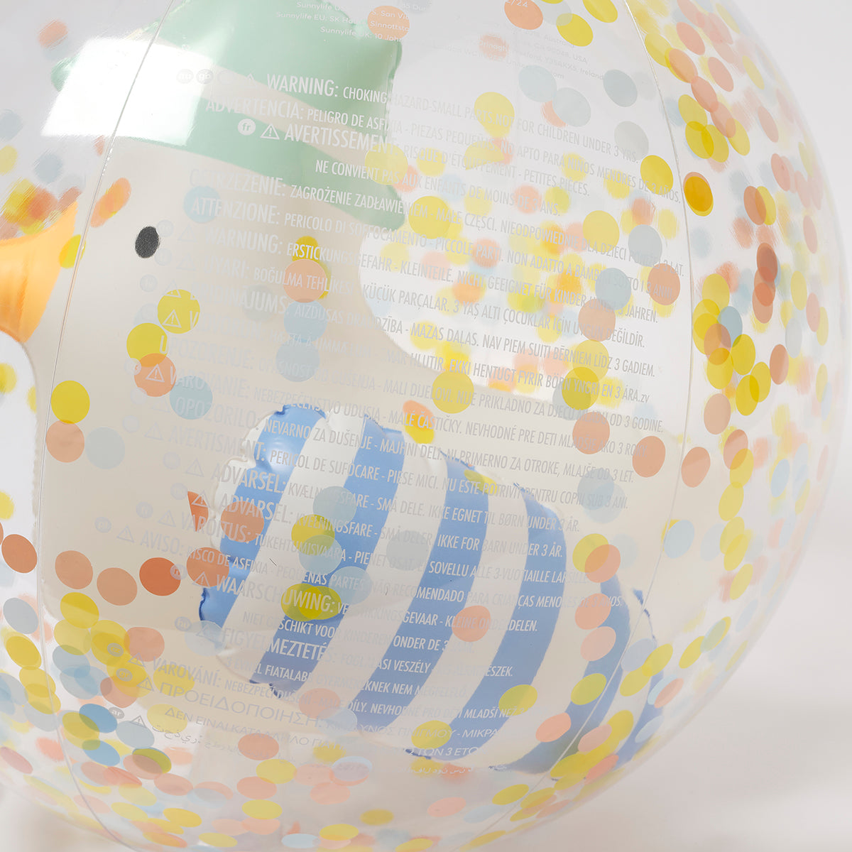 Nadmuchiwana piłka plażowa dla dzieci LOQI przezroczysta z kolorowymi kropkami i wzorem