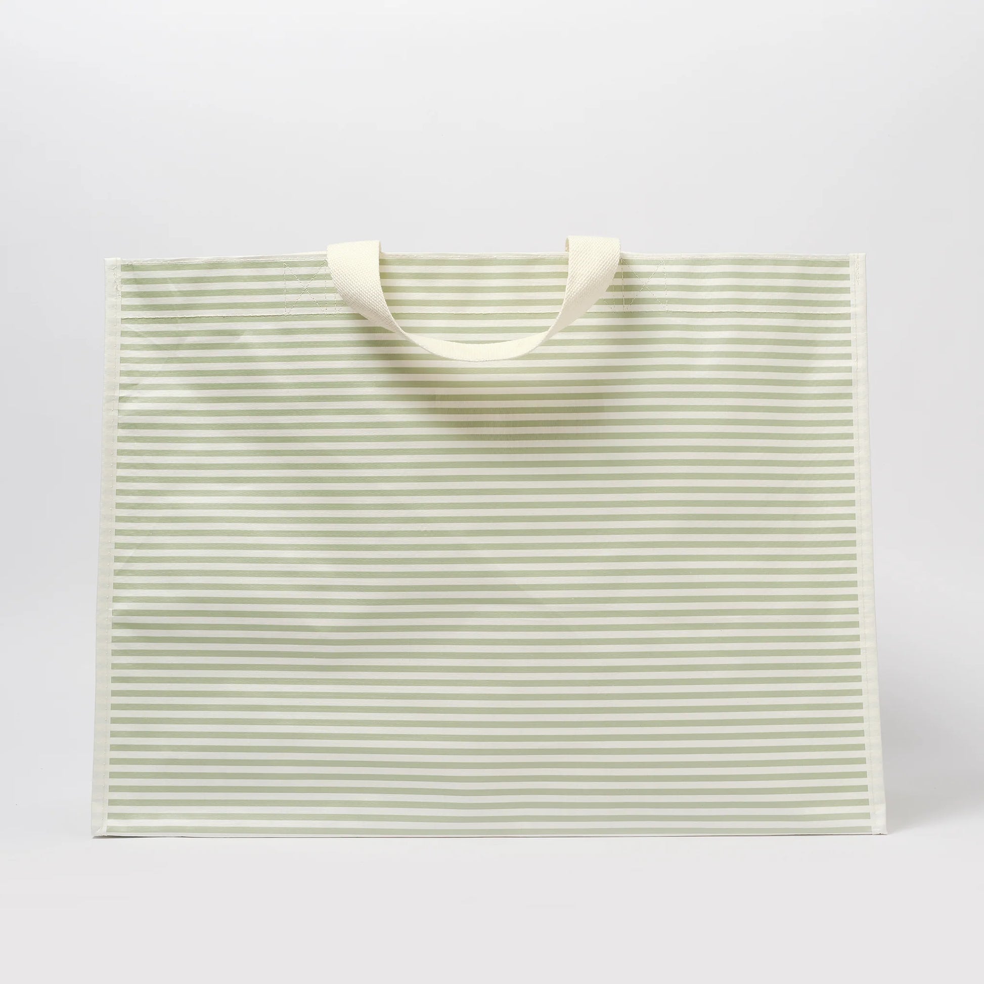 Torba plażowa pasiasta LOQI w zielone i białe paski z krótkimi uchwytami