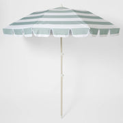 LOQI kompaktowy parasol plażowy w zielono-białe paski z regulowanym stelażem