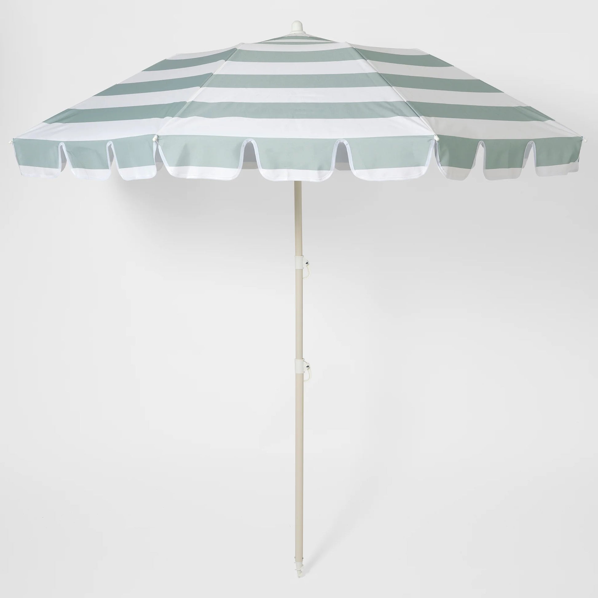 LOQI kompaktowy parasol plażowy w zielono-białe paski z regulowanym stelażem