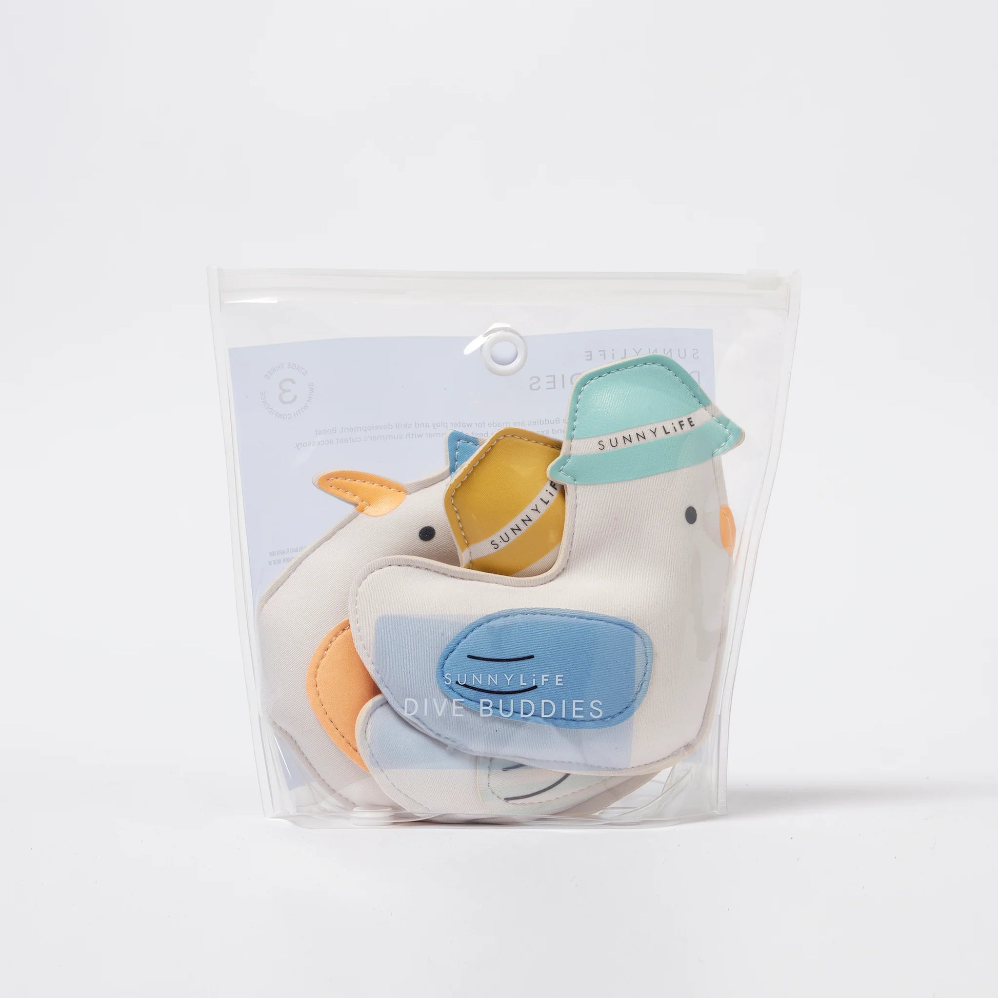 Mewy do nauki nurkowania dla dzieci zestaw pływających zabawek marki LOQI w przezroczystym opakowaniu
