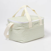 LOQI torba termiczna na lunch w paski z beżowymi uchwytami i zamkiem błyskawicznym