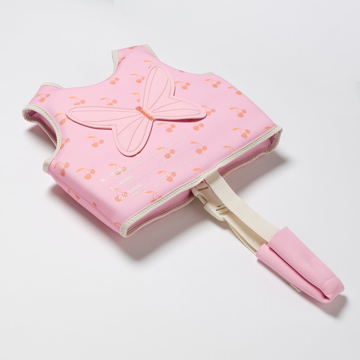 Różowa kamizelka do pływania dla dzieci z motylem i wzorem wiśni od LOQI