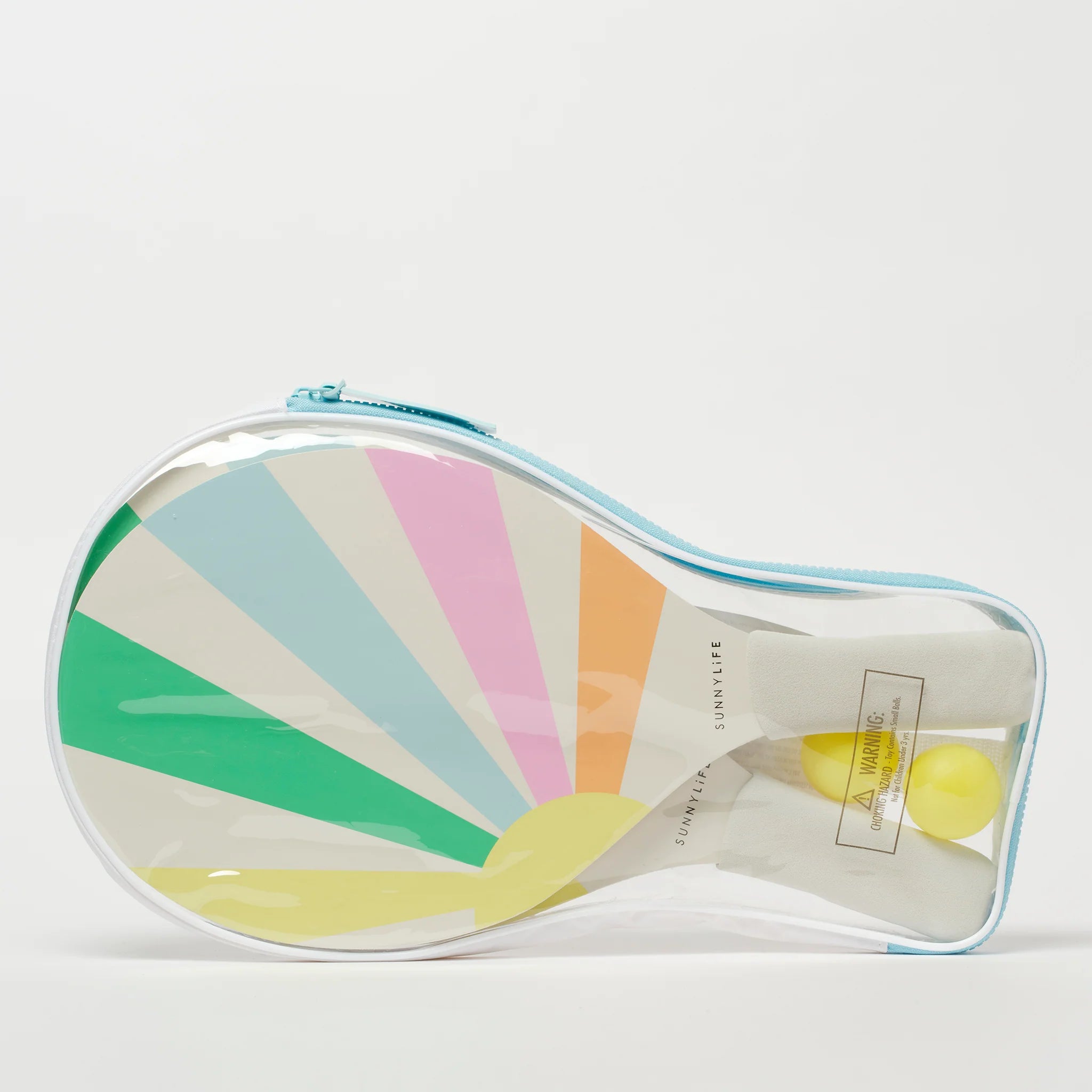 Zestaw rakietek plażowych pastelowy marki LOQI w przezroczystym pokrowcu z piłeczką