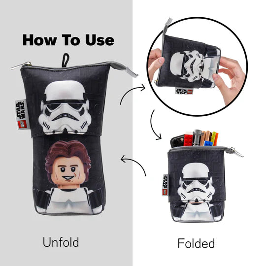 Piórnik LEGO Star Wars Han Solo z motywem szturmowca, rozkładany i składany, idealny na przybory szkolne