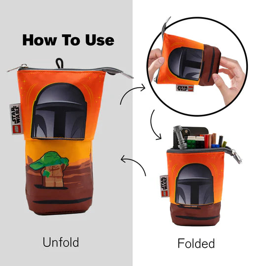 Piórnik LEGO Star Wars Mandalorian pomarańczowy z motywem postaci składany i rozkładany