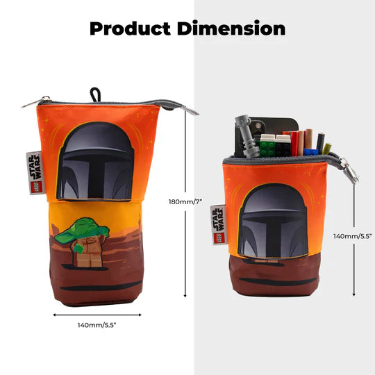 Piórnik LEGO Star Wars Mandalorian z motywem Mandalorianina i Grogu, pomarańczowy z zamkiem błyskawicznym