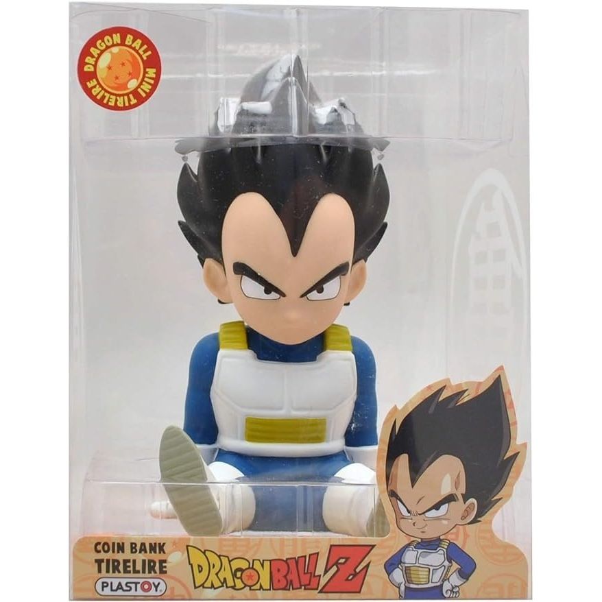 Skarbonka Dragon Ball Vegeta w zbroi w niebiesko-białych kolorach od Plastoy w opakowaniu