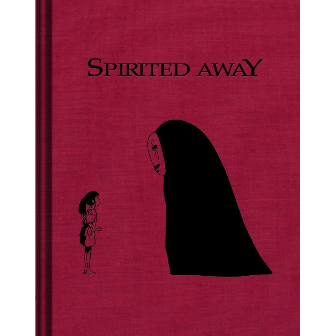 spirited away szkicownik z bordową okładką i czarnymi postaciami z filmu Bez twarzy i Chihiro