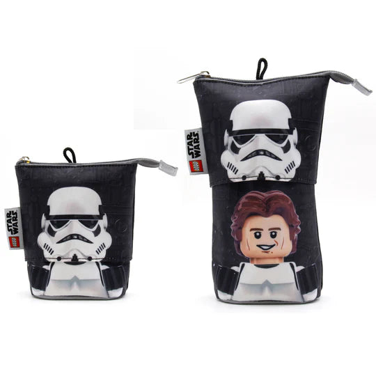 Czarny piórnik LEGO Star Wars Han Solo z motywem minifigurki szturmowca i Hana Solo