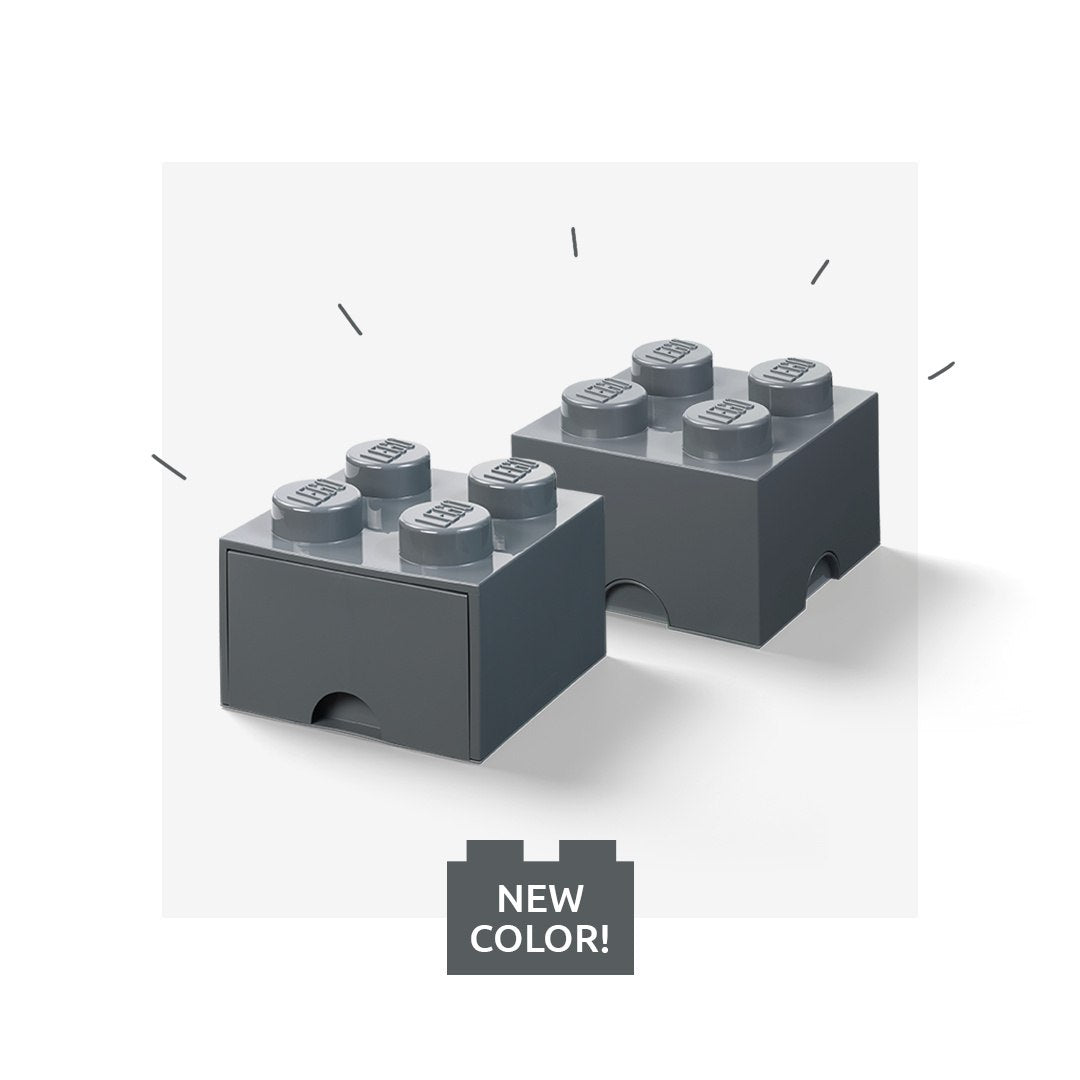 szuflada LEGO Brick 4 ciemnoszary w kształcie klocka LEGO do przechowywania z nowym kolorem