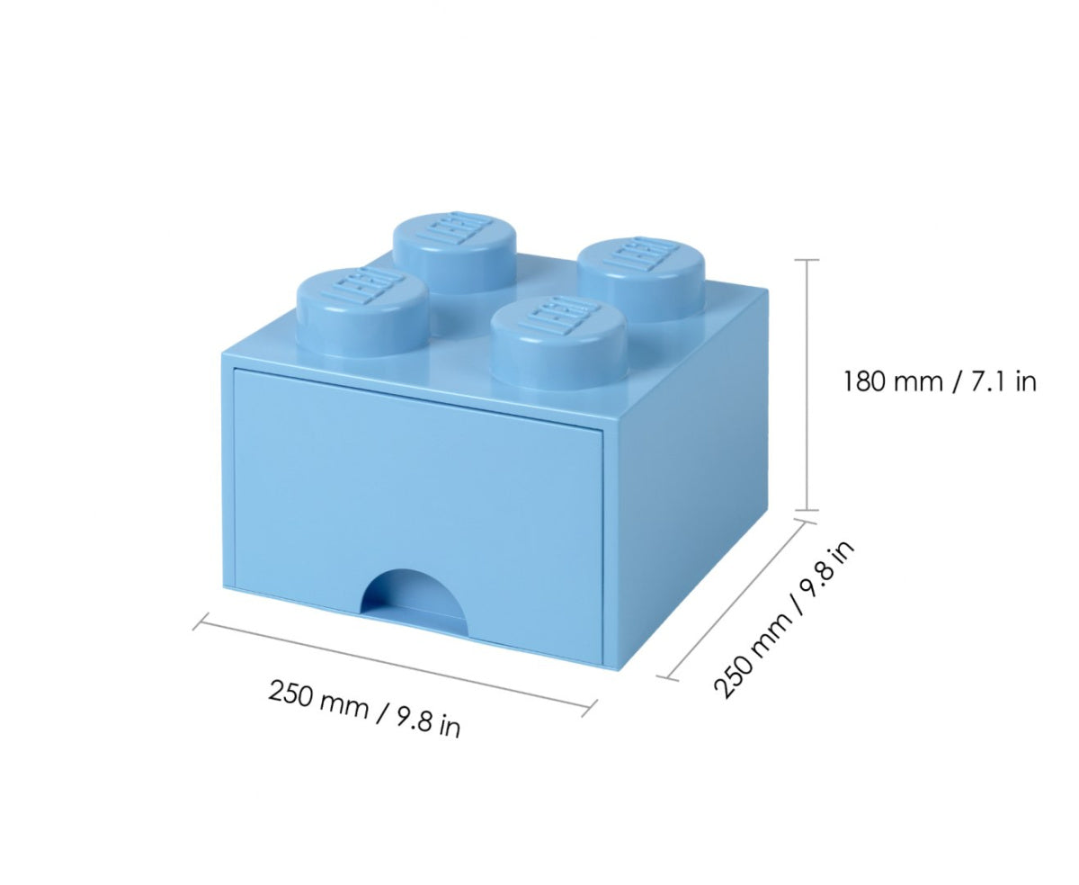 Szuflada LEGO Brick 4 jasnoniebieska w kształcie klocka z wymiarami 25x25x18 cm